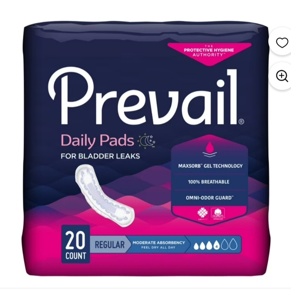 Prevail Daily Pads for Bladder Leaks, Disposable, Moderate Absorbency, Regular,